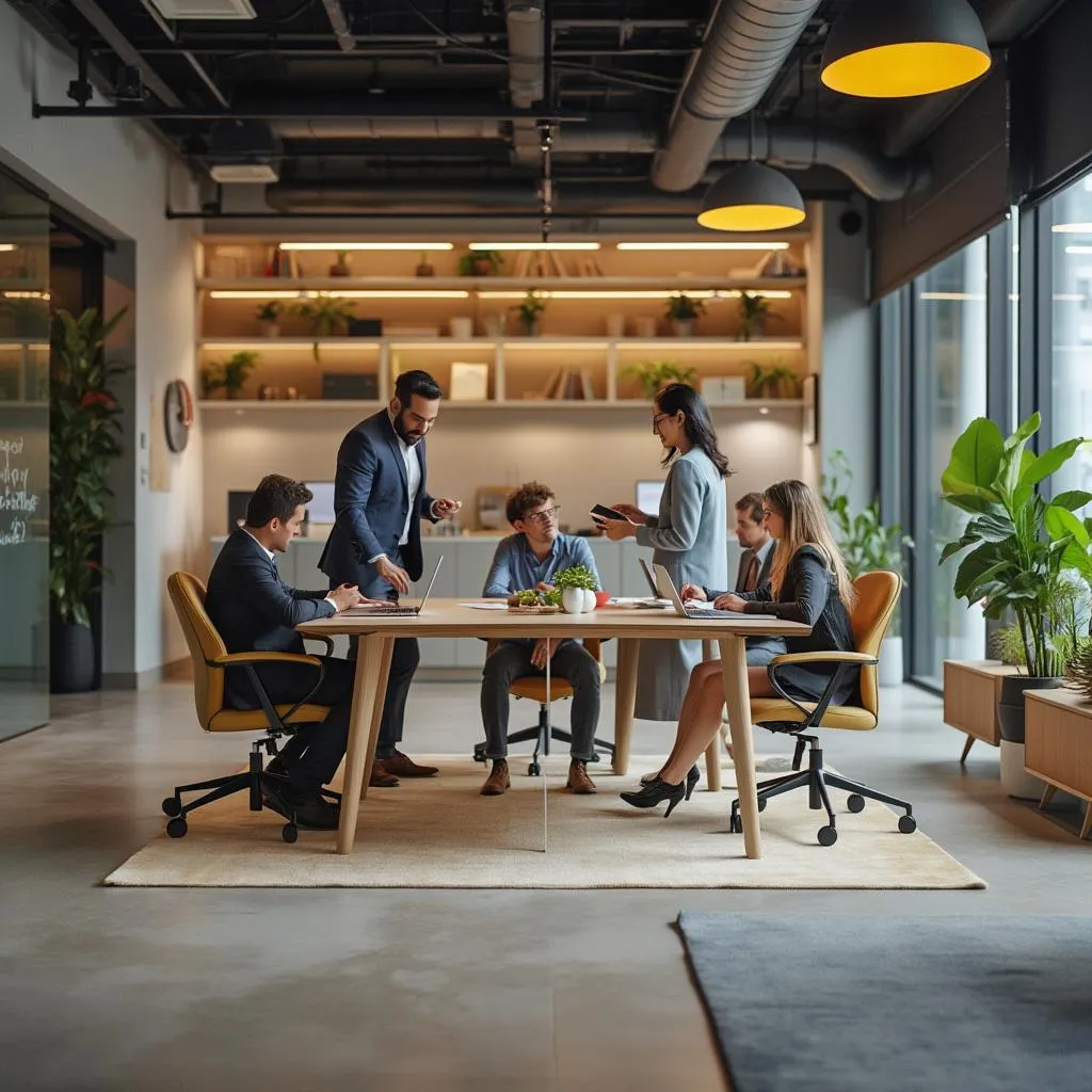 Oficinas modernas consultora con ambiente colaborativo